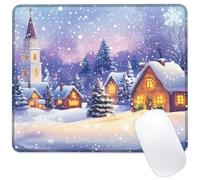 Identiy Christmas Small Mouse Pad, Winter Snowy Christmas Eve Desk Mat for Keyboard and Mouse, Non-Slip Rubber Base Double Stitched Edges Small Desk Pad for Computer Laptop Home Office 9.4"x7.9"