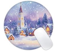 Identiy Christmas Small Mouse Pad, Winter Snowy Christmas Eve Round Gaming Desk Mat for Keyboard and Mouse, Non-Slip Rubber Base Stitched Edges Desk Pad for Computer Laptop Home Office 8.6"x8.6"