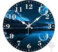 Identiy Round Wall Clock Silent Battery Operated, Full Moon Lake Reflection 12 Inch Non-Ticking Easy to Read Display Round Analog Wall Clock Decorative for Office,Bedroom,Living Room and Kitchen