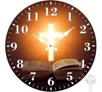 Identiy Round Wall Clock Silent Battery Operated, Holy Cross Bible 12 Inch Non-Ticking Easy to Read Display Round Analog Wall Clock Decorative for Office,Bedroom,Living Room and Kitchen