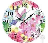 Identiy Round Wall Clock Silent Battery Operated, Hummingbird Flowers Orchids 12 Inch Non-Ticking Easy to Read Display Round Analog Wall Clock Decorative for Office,Bedroom,Living Room and Kitchen