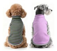 Idepet 2 Pack Striped Dog Sweater, Stretchy Dog Shirt Vest Turtleneck Pet Pullover Puppy Clothes Reflective Sweatshirt Fleece Cat Apparel (Grey Stripe + Purple, Large)