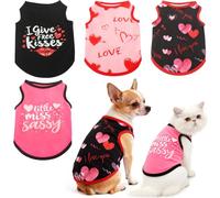 Idepet 4 Pack Dog Shirts Valentine's Day Puppy Clothes Heart Printed Sleeveless Vests Cute Pet T-Shirt for Cats Kittens and Small Dogs (Red, X-Small)