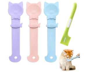 Idepet 4 Pcs Cat Strip Feeders Spoon,Cute Cats Treat Squeeze Spoons Pet Food Mixing Spoon Multifunctional Lickable Treat Feeding Dispenser for Cat Liquid Snack and Wet Food(Bule&Pink&Purple)