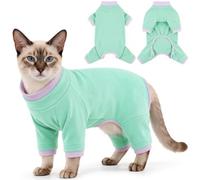 Idepet Cat Sweater Anti-Lick Onesie Pajamas Sticky Hair Cloth,Mint Green,S | Sphynx Hairless Shirts Cat Recovery Suit Soft Stretch Fabric Breathable Warm Shed Control Coat for Post-Surgery & Daily Wear
