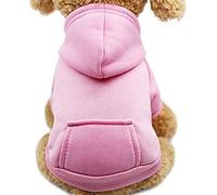 Idepet Dog Cat Hoodie Pet Warm Autumn Winter Coat Solid Color Cotton Dog Clothes with Pocket Outdoor Pullover Dog Jumpsuit for Small Dogs Puppy Schnauzer Teddy Poodle Chihuahua