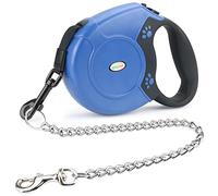 Idepet Heavy Duty Retractable Dog Leash for Small and Medium Dogs, Anti-Chewing Steel Chain 360 Degree Tangle-Free,Break and Lock System,16ft Leash for Dog Walking (Blue, Flat Rope)