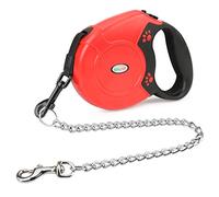 Idepet Heavy Duty Retractable Dog Leash for Small and Medium Dogs, Anti-Chewing Steel Chain 360 Degree Tangle-Free,Break and Lock System,16ft Leash for Dog Walking (Red, Flat Rope)
