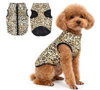 Idepet Pet Dog Cat Coat with Leash Anchor Color Patchwork Padded Puppy Vest Jacket Teddy Chihuahua Costumes Pug Cloth XS S M L(Small,Leopard)