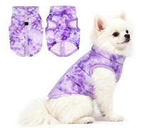 Idepet Pet Dog Cat Coat with Leash Anchor Color Patchwork Padded Puppy Vest Jacket Teddy Chihuahua Costumes Pug Cloth XS S M L(Large,Purple Tie-dye)