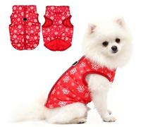 Idepet Pet Dog Cat Coat with Leash Anchor Color Patchwork Padded Puppy Vest Jacket Teddy Chihuahua Costumes Pug Cloth XS S M L(Large,Red-Snowflake)