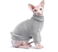 Idepet Sphynx Cat Shirt,Hairless Cats Cotton Clothes Turtleneck Sweater Breathable Pullover Kitten Apparel Adorable Vest Pajamas Jumpsuit for Cat and Small Dogs (Large, Gray)