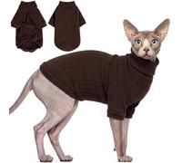 Idepet Sphynx Hairless Cats Sweater Shirt Kitten Soft Puppy Clothes Pullover Cute Cat Pajamas Jumpsuit Cotton Apparel Pet Winter Turtleneck for Cats and Teacup Chihuahua Small Dogs (Brown, XX-Large)