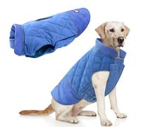 Idepet Waterproof Dog Coat Winter Warm Jacket Vest,Windproof Snowsuit Dog Clothes Outfit Vest Pets Apparel for Small Medium Large Dogs with Harness Hole blue L