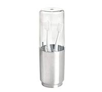 iDesign 28020 Austin Case, Metal and Plastic Stand with Cover, Regular and Electric Toothbrush Holder, Clear Frost/Matte Silver, 7.6 cm in diameter x 22.9 cm