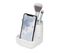 iDesign 28552 Toothbrush Holder, Compact Plastic Make-up Organiser with 3 Compartments, Sturdy Sink Caddy for Make-up Brushes and Bathroom Accessories, White and Grey, 10.4 x 10.0 x 10.2 cm