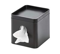 iDesign 28657ES Tissue Box Cover, Small Tissue Box Holder Made of Plastic, Cover for Box of Tissues with Tray for Jewellery and Makeup, Black, 15.5 cm x 13.1 cm x 13.7 cm
