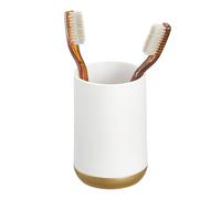 iDesign 3 Divided Sections for Bathroom or Vanity-Matte White/Gold Toothbrush Holder