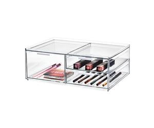 iDesign 3-Drawer Makeup Box from the Signature Series by Sarah Tanno, Wide PET Makeup Organiser Storage, Makeup Storage, Clear/Matte White