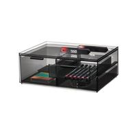 iDesign 3-Drawer Makeup Box from the Signature Series by Sarah Tanno, Wide RPET Makeup Organiser Storage, Makeup Storage, Smoke/Matte Black, 30.45/20.32/11.43