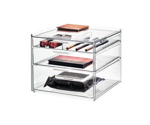 iDesign 3-Drawer Tall Box from the Signature Series by Sarah Tanno, Large Plastic PET Organiser, Makeup Storage, Clear/Matte White, 21 x 20.3 x 17.8 cm