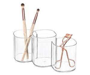 iDesign 30720 Makeup Organiser with 3 Round Compartments, Compact Cosmetics Organiser Made of BPA-free Plastic, Storage Box for Accessories, Toothbrushes, Makeup and More, Clear