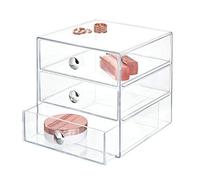 iDesign 35300 Makeup Organiser with Three Drawers, Sturdy Plastic Storage Box for Makeup, Accessories, Jewelry and More, Compact Dressing Table Organiser, Clear