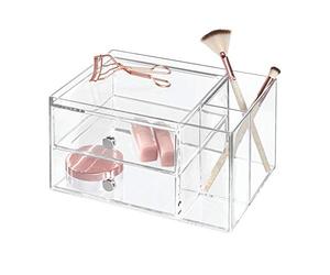 iDesign 39260 Drawers Bathroom Storage Drawer, Plastic Stackable Drawer Organiser with 2 Drawers, Clear,6.5" x 6.5" x 6.5"