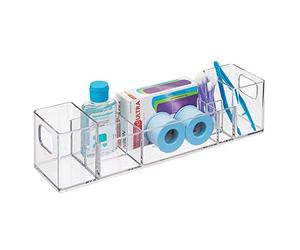iDesign 39680, bathroom AA8 organizer, plastic storage box with 8 compartments and handles, cosmetic organizer for makeup, medicines and creams, transparent,12" x 3" x 3"