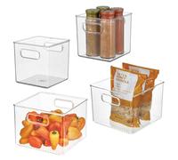 iDesign 4-Piece 50% Recycled Plastic Fridge Organiser Bin Set, Made in the USA - Versatile Design Ideal for Freezer, Fridge, Larder, and Cupboard Organisation - Set of 4, Clear