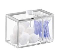 iDesign 42440 Divided Bathroom Canister, Plastic Lidded Storage Box for Cosmetics and Q-tips, Practical Cotton Bud Storage Jar for Bathroom Sink or Dressing Table, Clear