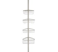 iDesign Telescopic Caddy, Stainless Steel Shower Storage Shelf with Constant Tension Technology, Compact Bathroom Organiser with 4 Baskets and 4 Hooks, Matte Silver