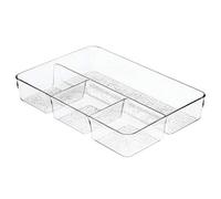 iDesign 49050 Make Up Organiser Tray, Structured Plastic Drawer Organiser for Make Up with 4 Compartments, Divided Make Up Storage Tray for Bathroom or Dressing Table, Clear