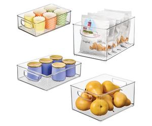 iDesign 50% Recycled Plastic Refrigerator Bin Set, Made in The USA - Versatile Design Ideal for Freezer, Fridge, Pantry Organization - Various Sizes, Clear