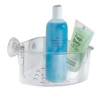 iDesign 52720 Power Lock Corner Shower Basket, Plastic Shower Basket with Suction Cups, Clear, Metallic