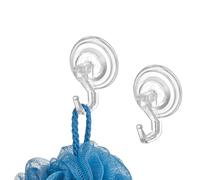 iDesign 52820 Towel Hooks with Suction Cups, Small Plastic Hooks for Towels, Sponges and Other Bathroom Accessories, Set of 2 Towel Holders for Bathroom, Shower or Kitchen, Clear