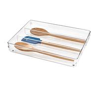 iDesign 55830 3 Compartments, Large Plastic Insert, Practical Drawer Organiser for Kitchen Accessories, Utensils and Cutlery, Clear