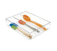 iDesign 56330 Drawer Organiser with 3 Compartments, Large Plastic Kitchen Drawer Insert, Practical Drawer Organiser for Kitchen Accessories, Utensils and Cutlery, Clear