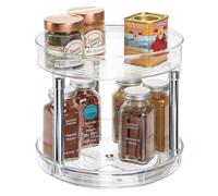 iDesign 9-Inch Recycled Plastic 2-Tier Lazy Susan Organizer - Linus Collection - Clear/Chrome