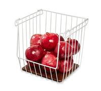iDesign 95389EU The Ría Safford Collection Wire Basket, Open Front Cupboard Made from Metal and Acacia Wood, Kitchen Storage and Organisation, White and Natural, 18/10 Steel