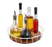 iDesign 95415EU The Ría Safford Collection Lazy Susan Spinner, Turntable Cupboard Made from Metal and Acacia Wood, Kitchen Storage and Organisation, White and Natural, 18/10 Steel