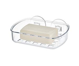 iDesign Basic Suctions Soap Dish Holder for Shower, Made of Durable Plastic with two Strong Suction Cups, Clear