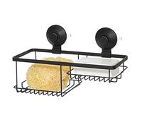 iDesign Bathroom 2, Small Metal Basket Unit with Push-Lock Suction Cups, Hanging Storage for Shampoo and Soap with Hooks for Razors, Matte Black, 28.2 cm x 12.5 cm x 16.6 cm