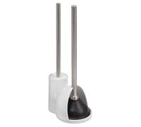 iDesign Bathworks Bathroom Toilet Bowl Brush/Plunger Combo, White/Brushed Stainless Steel