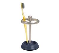 iDesign Ceramic and Steel Toothbrush Holder with Three Divided Compartments, The York Collection - 6.4” x 3.5” x 3.8”, Matte Navy & Brushed Nickel'