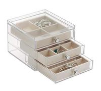 iDesign Clarity Jewellery Vanity Storage Box, Organiser with 3 Slim Drawers, Plastic, Clear/Ivory,6.5" x 7" x 5"