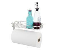 iDesign Classico Wall Mounted Kitchen Roll Holder with Shelf, Metal Paper Towel, Kitchen and Toilet Roll Holder for the Wall, Satin