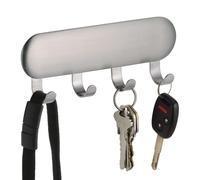 iDesign Coat Hooks with no Drilling, Small Stainless Steel Wall Hooks for Keys and Coats, Practical Stick-on Key Safe Rack, Matte Silver, Key Rack