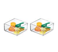 iDesign Desk Drawer Organiser for Makeup and Kitchen Utensils, Extra Small Storage Tray Dividers made of Durable Plastic, Clear (Pack of 2)