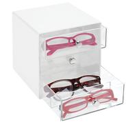 iDesign Divided 3 Stackable Organizer for Glasses, Sunglasses, and Readers-White/Clear Drawers
